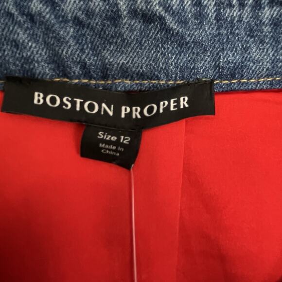 Boston Proper Jacket NWT Red Tweed Denim Trim Gold Chain Buttons Size 12 - Picture 8 of 15